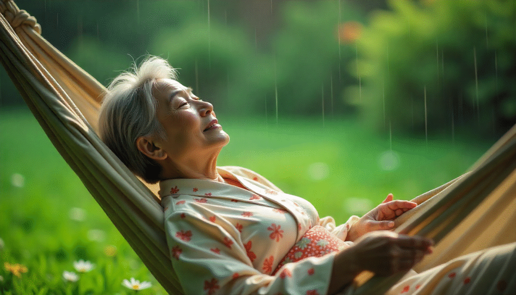calming visualization technique for sleep, woman imagining peaceful nature and fall asleep fast by learning with WiserHealth